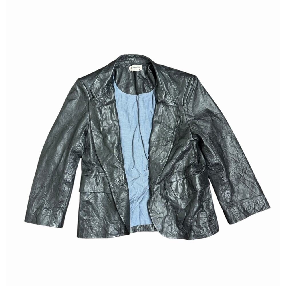 Zadig & Voltaire Women's 36/S Black Leather Verys Crinkled Open Jacket EUC $698